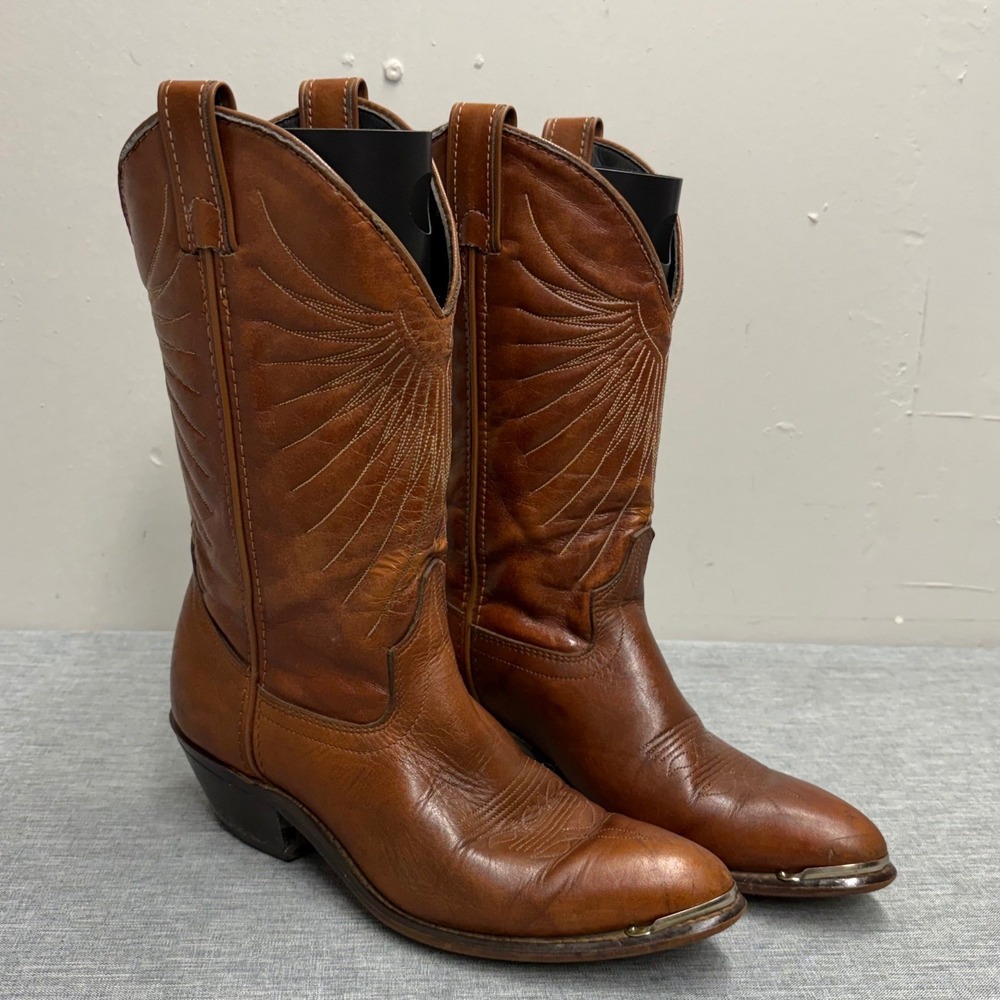 Laredo Western Boots Womens 6.5M Brown Leather Vintage Stitched Metal Toe Rand